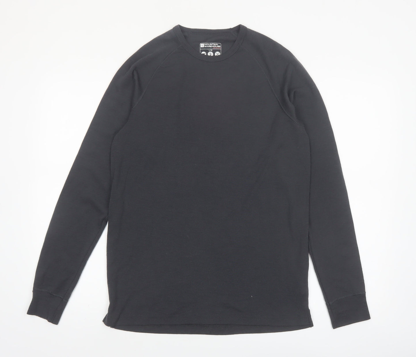 Mountain Warehouse Men Black Merino Wool Long Sleeve Base Layer Top L