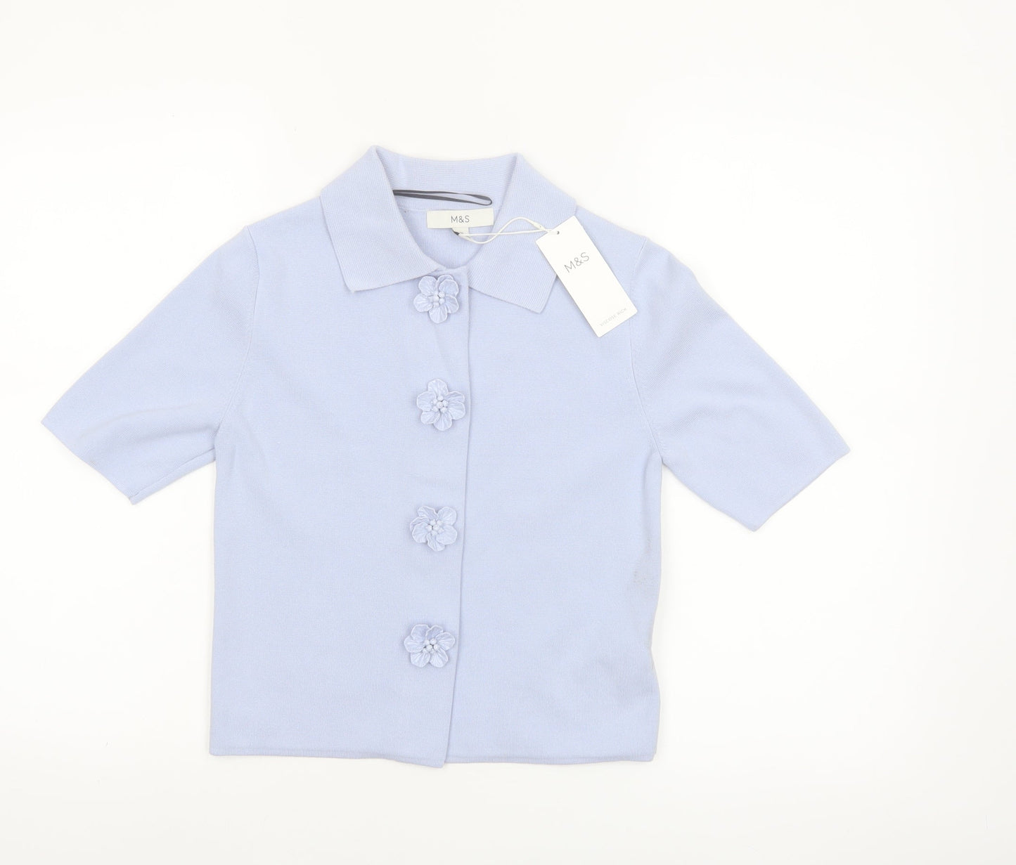Marks and Spencer Womens Blue Collared Short Sleeve Knit Blouse XS