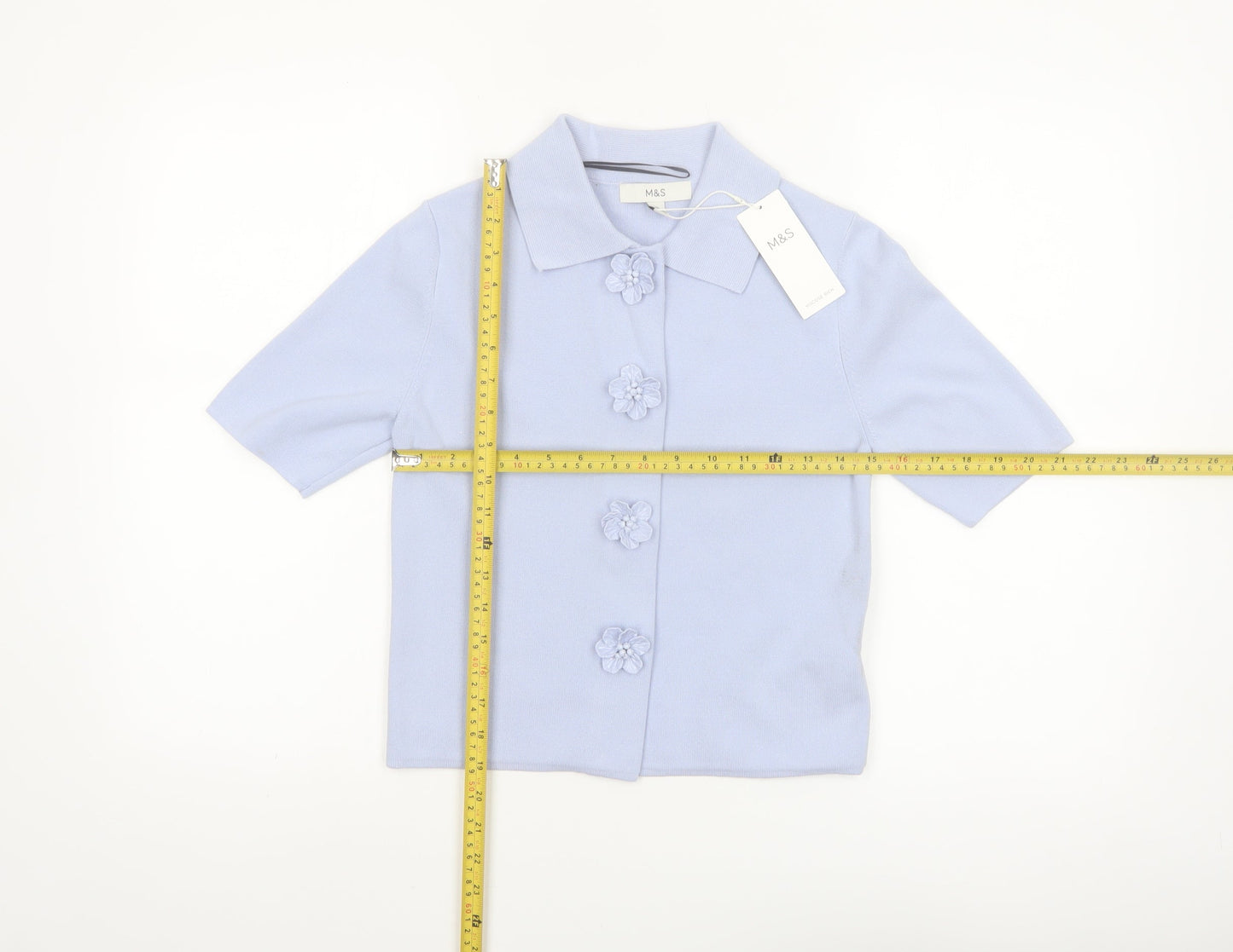 Marks and Spencer Womens Blue Collared Short Sleeve Knit Blouse XS