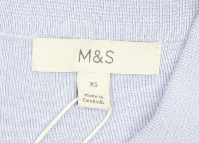 Marks and Spencer Womens Blue Collared Short Sleeve Knit Blouse XS