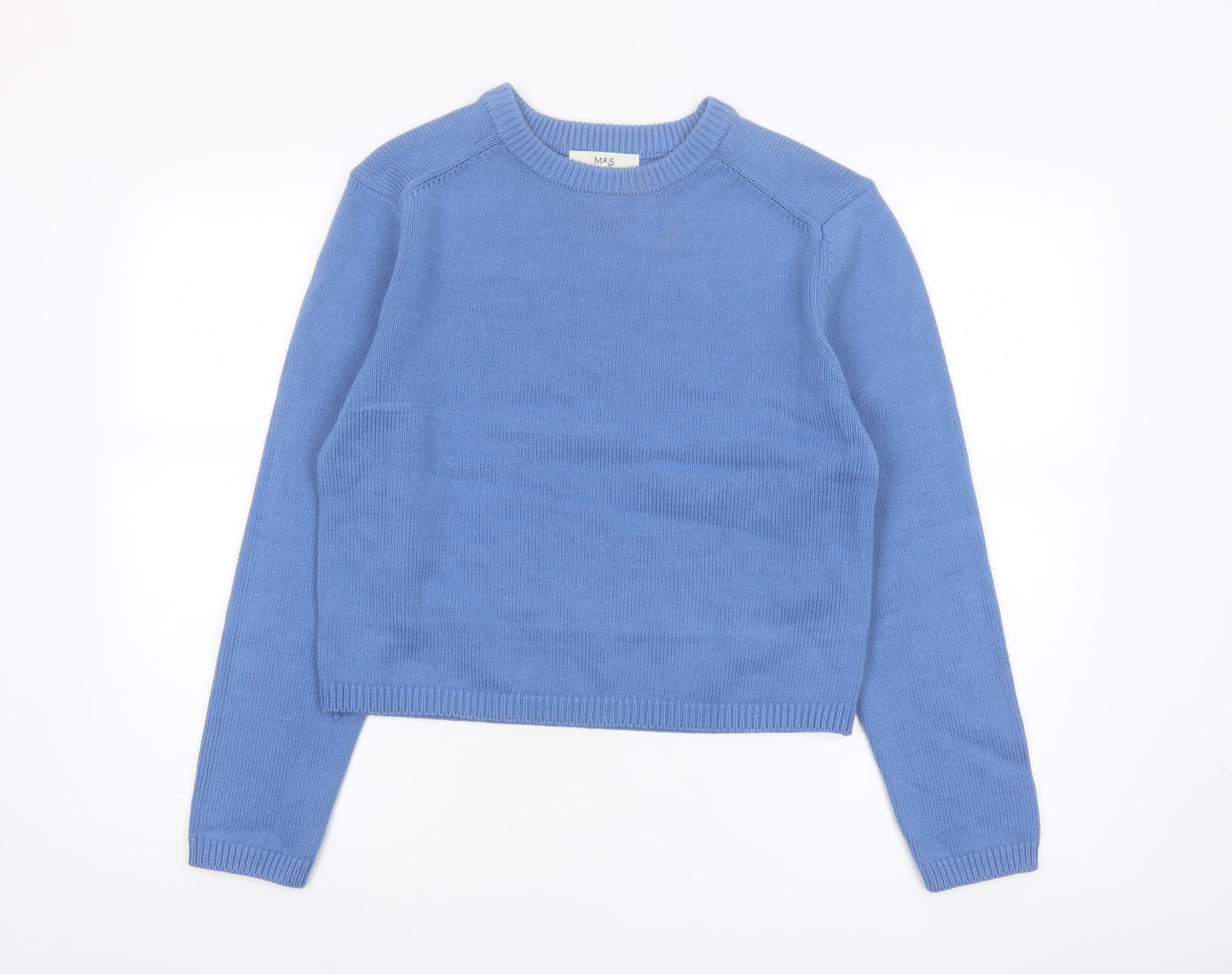 Marks and Spencer Women Blue Cotton Crew Neck Pullover Jumper Size S