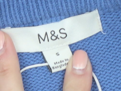 Marks and Spencer Women Blue Cotton Crew Neck Pullover Jumper Size S