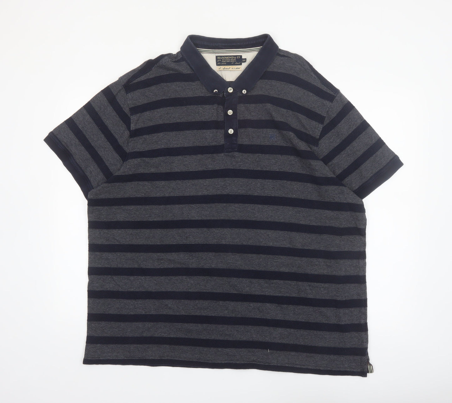 Hammond & Co Men's Navy Grey Striped Cotton Polo Shirt XXL Classic Fit