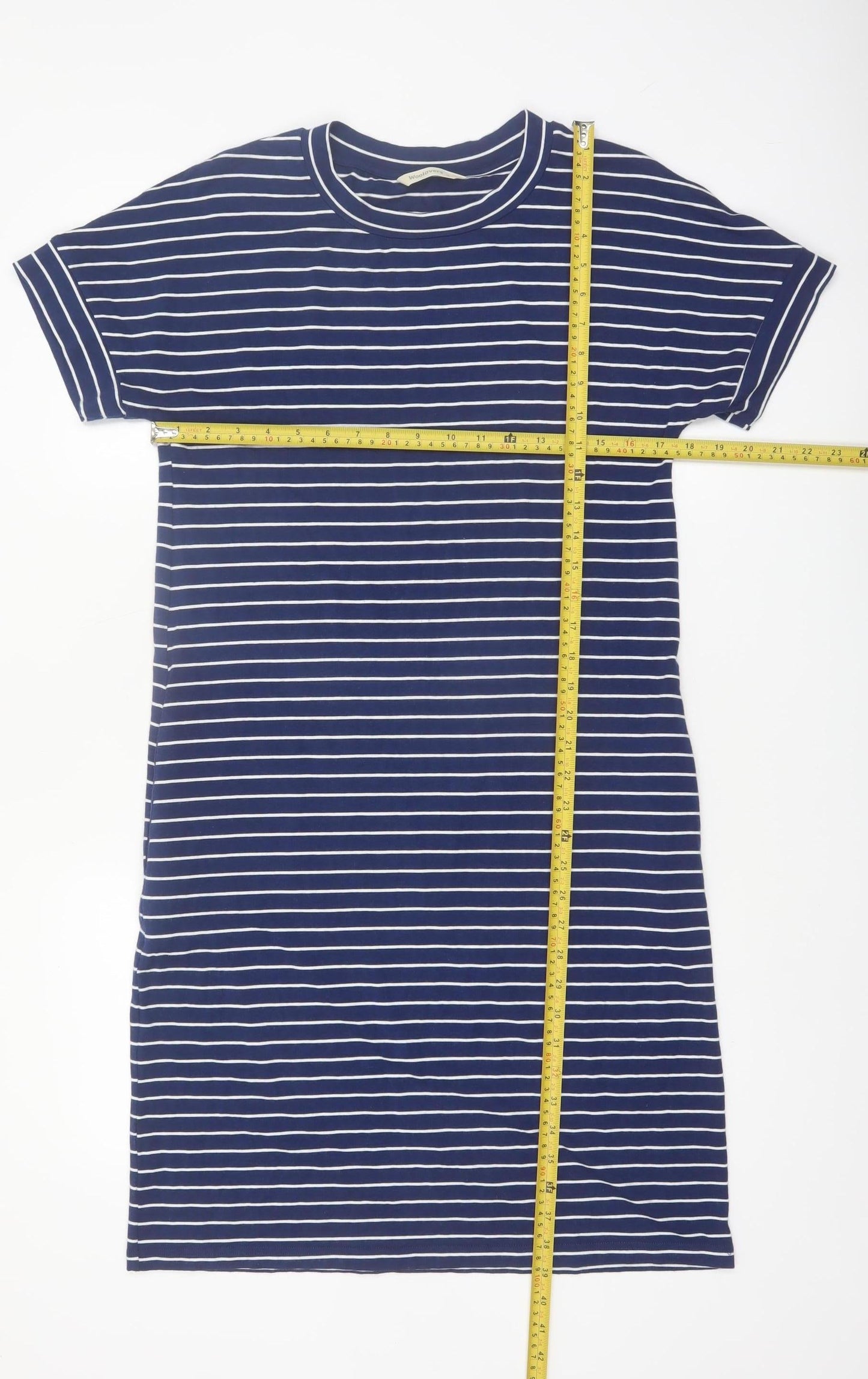 Woolovers Women Blue Stripe T-Shirt Dress Size S Casual Cotton