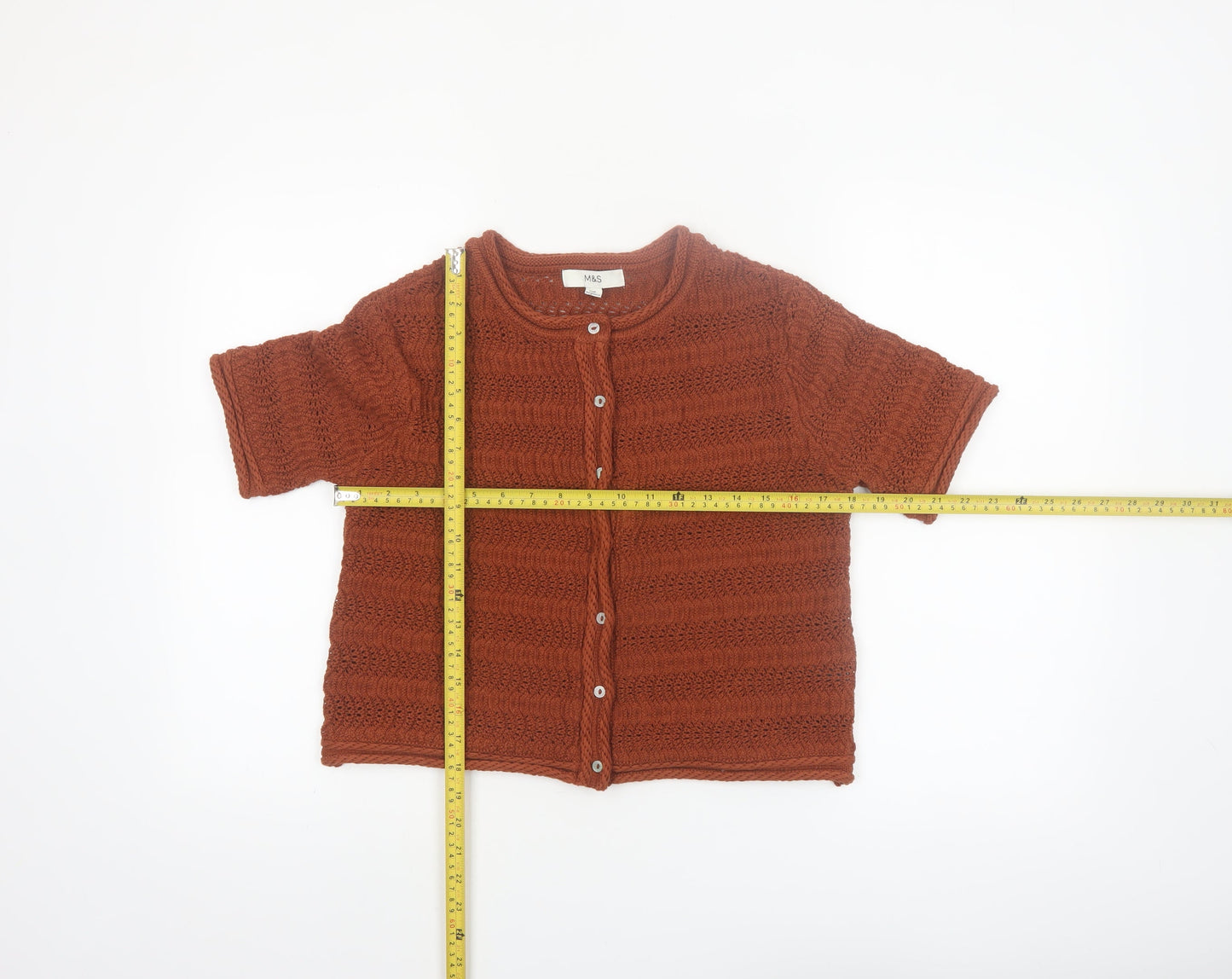 Marks and Spencer Women's Brown Knit Short Sleeve Cardigan M