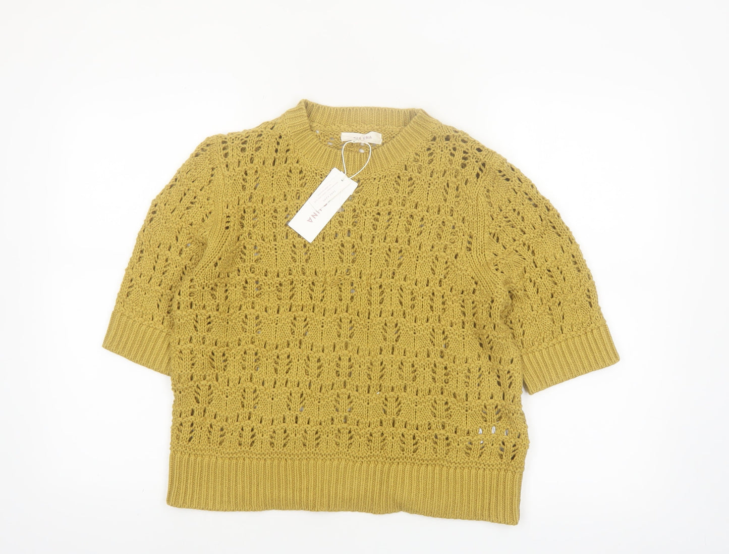 Marks and Spencer Per Una Women’s Yellow Cotton Open Knit Jumper M
