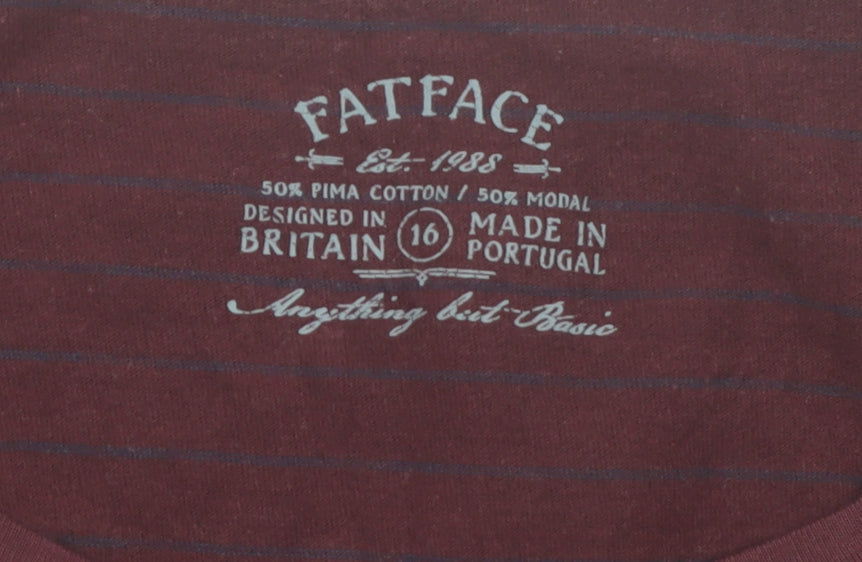 FatFace Womens Red 3/4 Sleeve Scoop Neck Cotton Modal T-Shirt Size 16