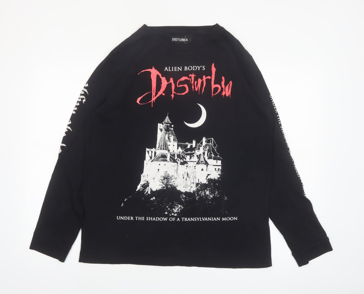 Disturbia Men's Black Gothic Graphic Long Sleeve T-Shirt Size L