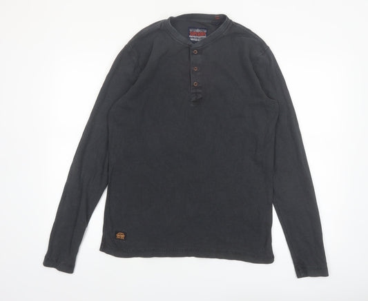 Superdry Men’s Black Henley Long Sleeve Cotton T-Shirt Size S