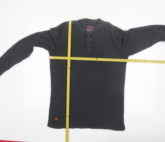Superdry Men’s Black Henley Long Sleeve Cotton T-Shirt Size S