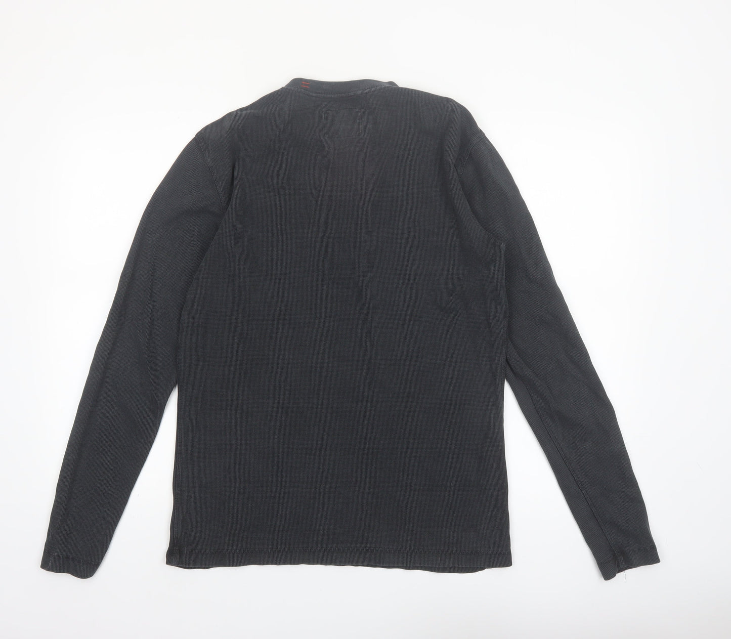 Superdry Men’s Black Henley Long Sleeve Cotton T-Shirt Size S