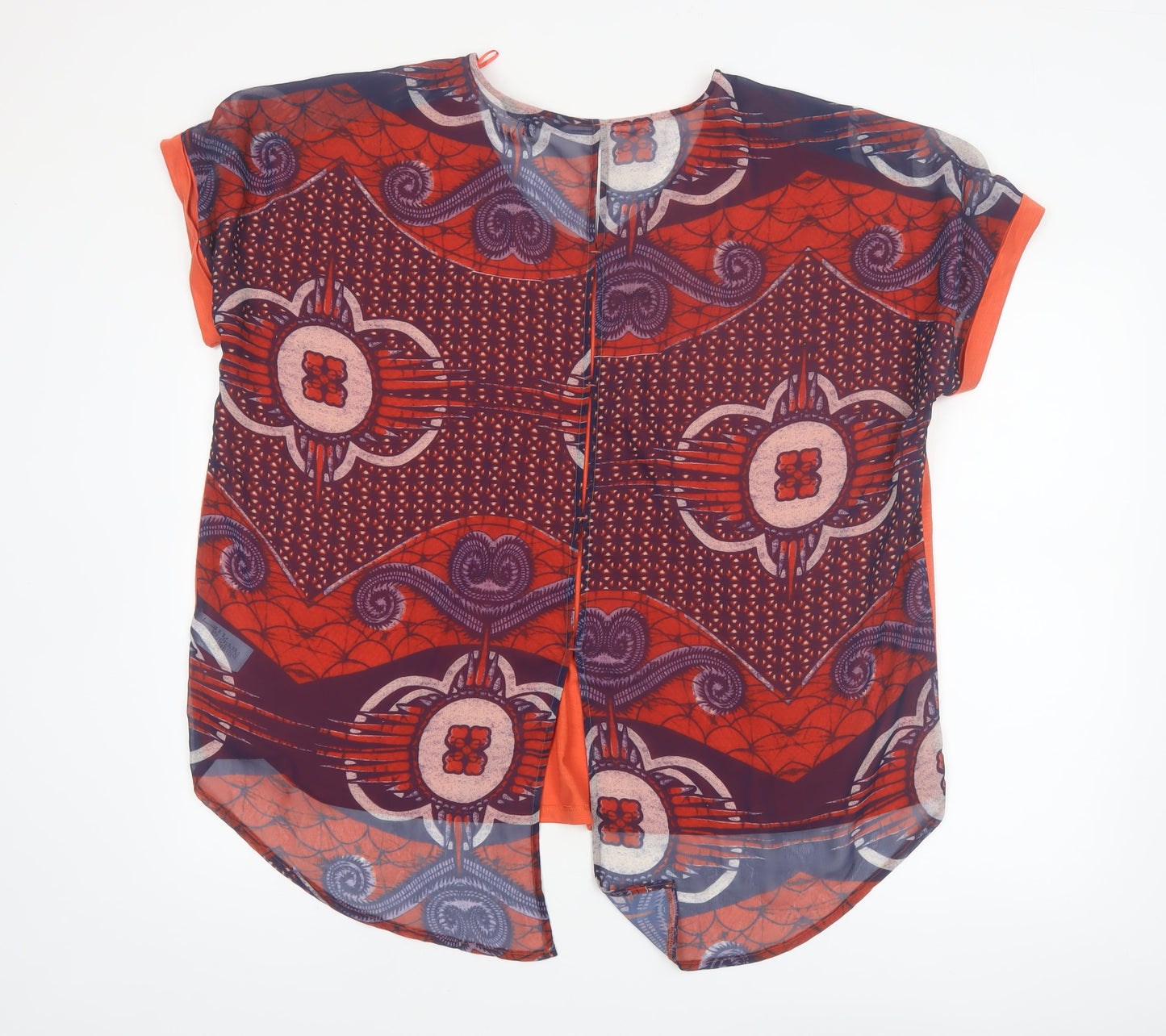 Next Women Orange Geometric Tunic Blouse Size 22 V-Neck Short Sleeve