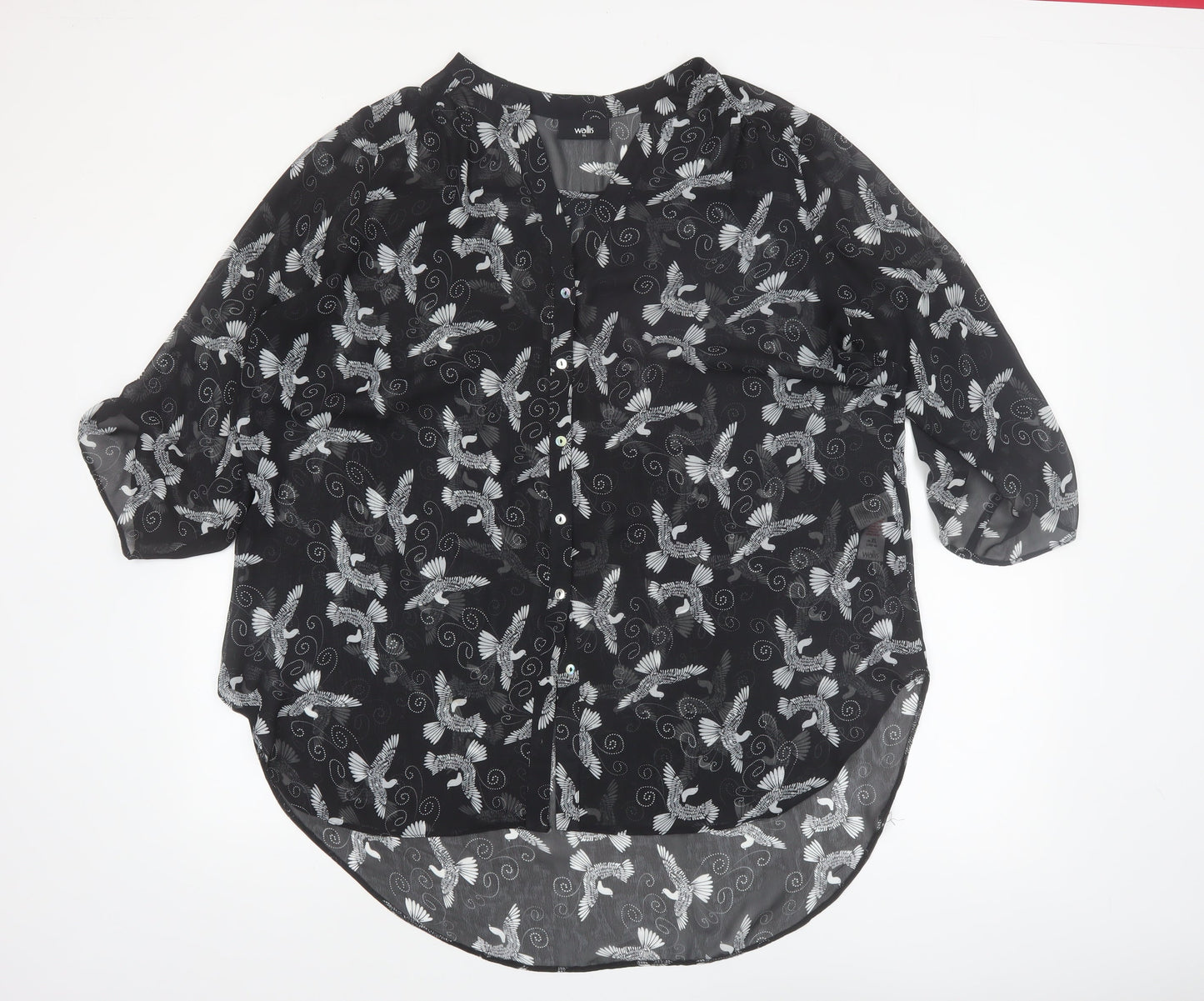 Wallis Women’s Black Bird Print Chiffon Tunic Blouse XL