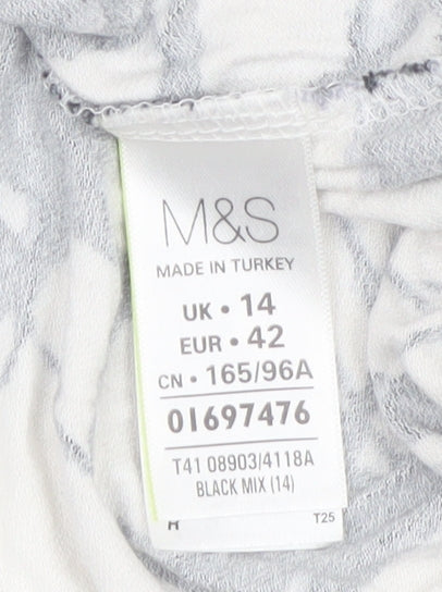 Marks and Spencer Womens Black White Geometric Jersey T-Shirt Size 14