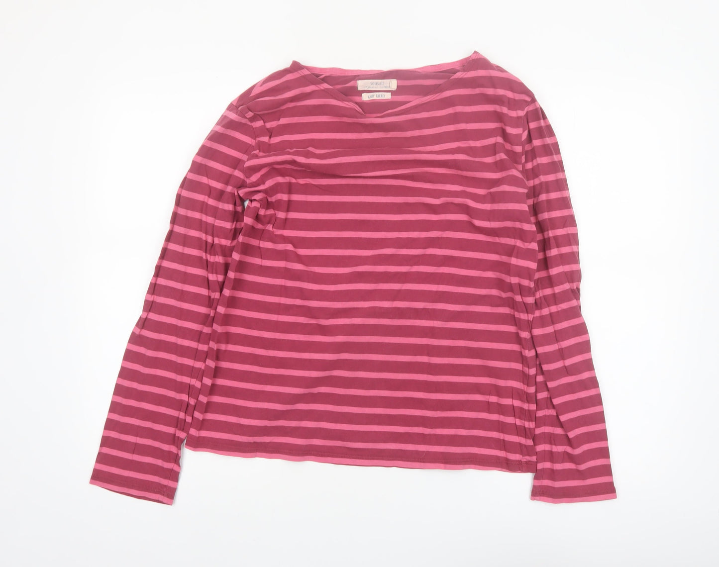 Seasalt Women’s Pink Striped Organic Cotton Long Sleeve Top Size 14