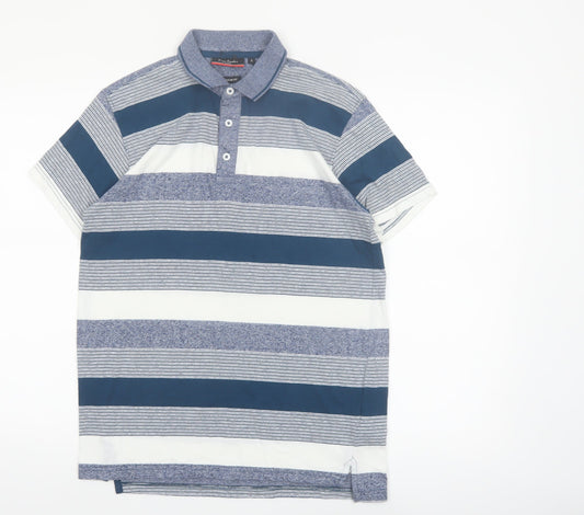 Pierre Cardin Men's Blue Striped Cotton Polo Shirt Size S