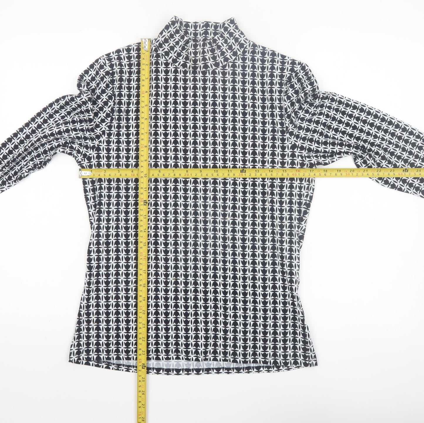 Marks and Spencer Women's Black Geometric Roll Neck Long Sleeve Top Size 14