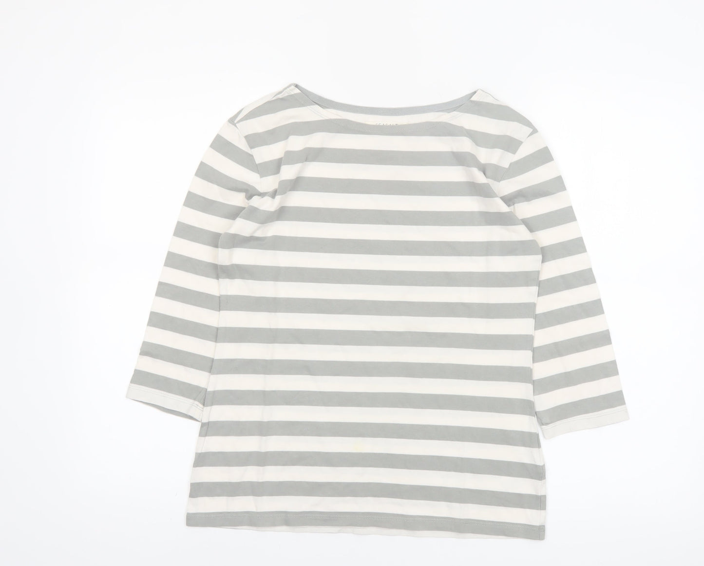 Seasalt Womens Grey Striped Organic Cotton 3/4 Sleeve T-Shirt UK 10