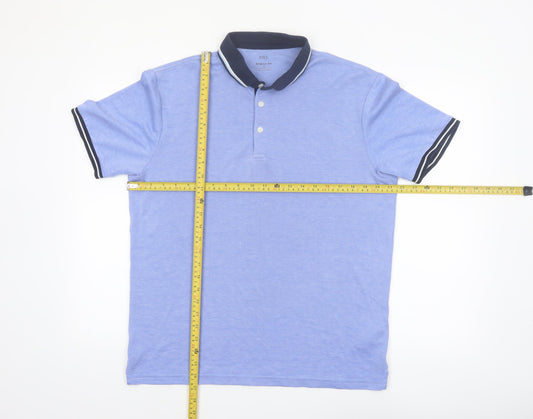 Marks and Spencer Men's Blue Regular Fit Polo Shirt Size M