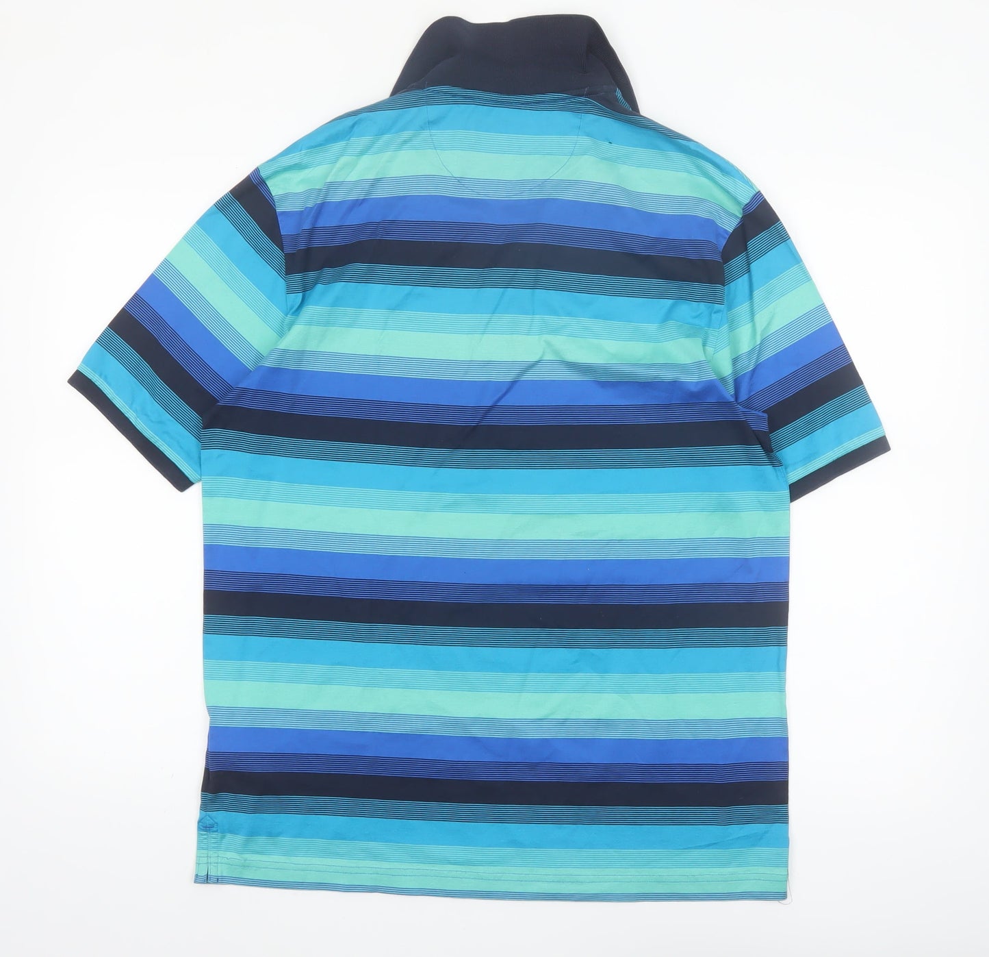 Marks and Spencer Blue Harbour Men's Blue Striped Regular Fit Polo Shirt M