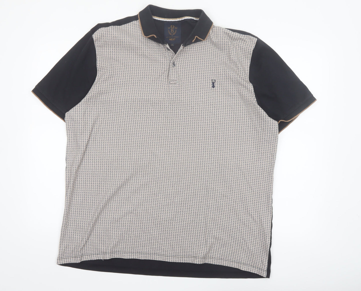 Next Men's Beige & Black Short Sleeve Cotton Polo Shirt XXL