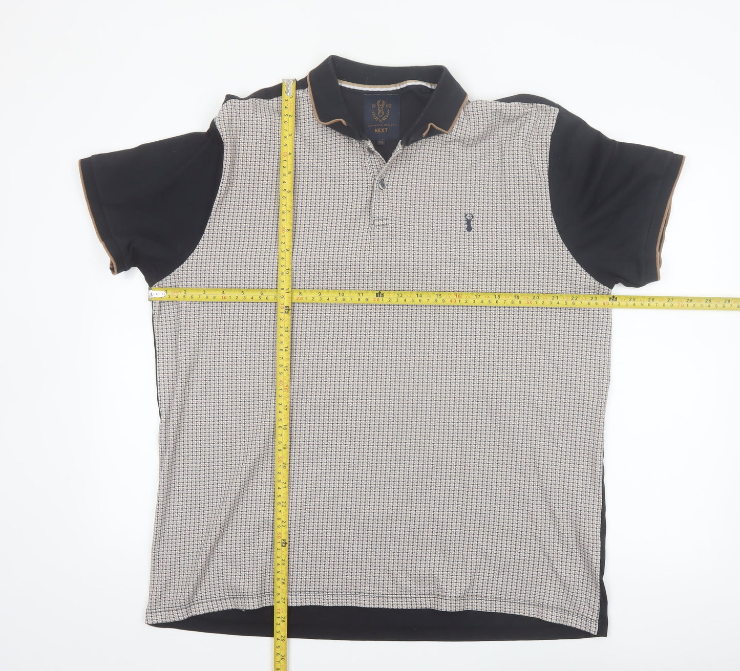 Next Men's Beige & Black Short Sleeve Cotton Polo Shirt XXL