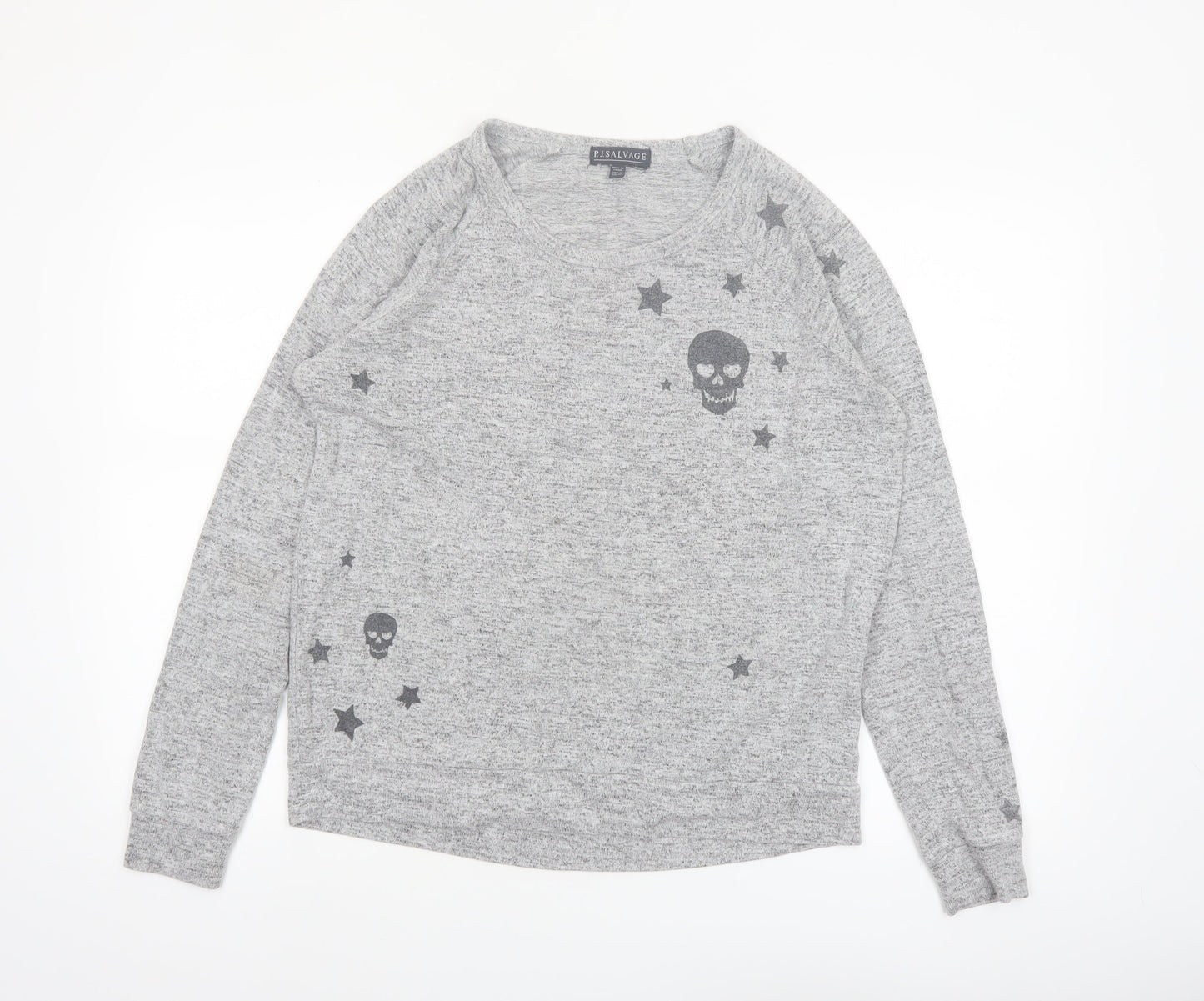 P.J. Salvage Women's Grey Skull Star Jersey Long Sleeve Top Size 10