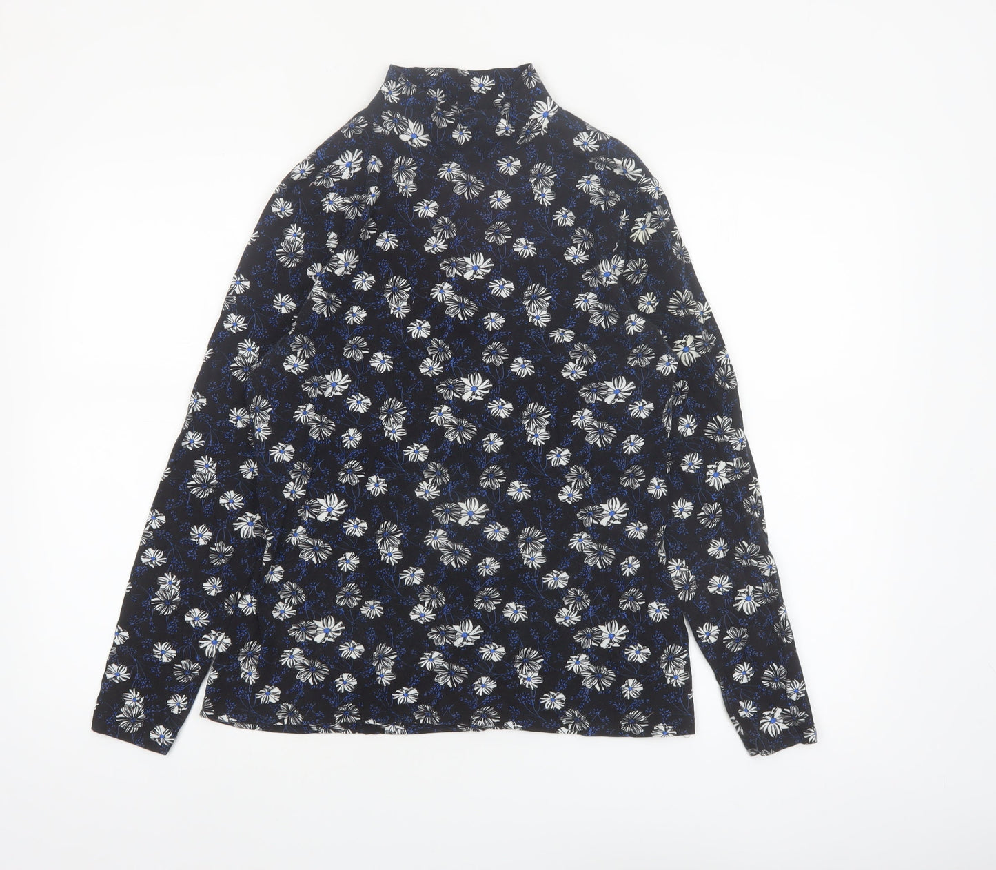 Marks and Spencer Women Black Floral Roll Neck Long Sleeve Jersey Top Size 16
