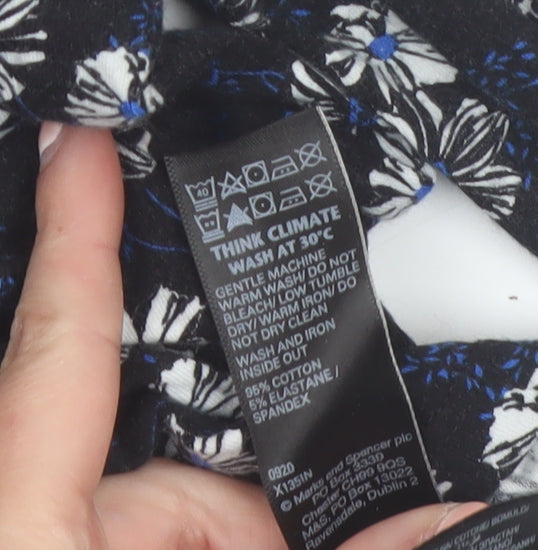 Marks and Spencer Women Black Floral Roll Neck Long Sleeve Jersey Top Size 16