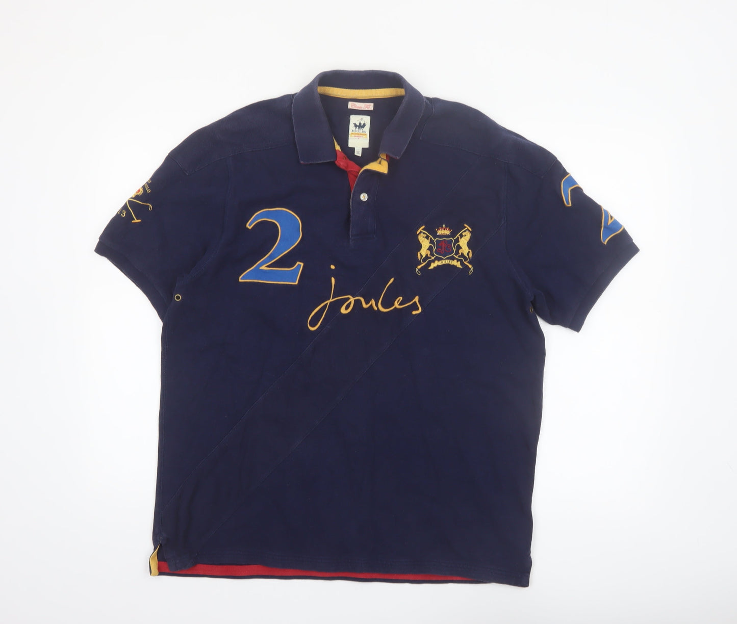 Joules Men’s Blue Latin Polo Club Embroidered Cotton Polo Shirt L