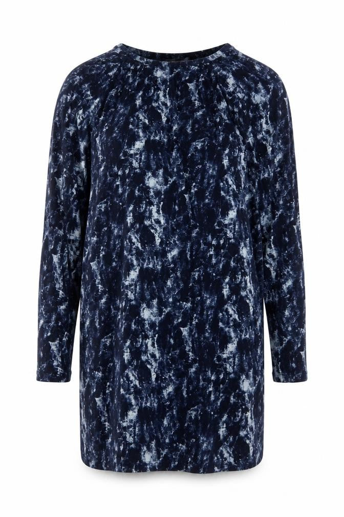 Michael Kors Women's Blue Abstract Long Sleeve Tunic Blouse Size S