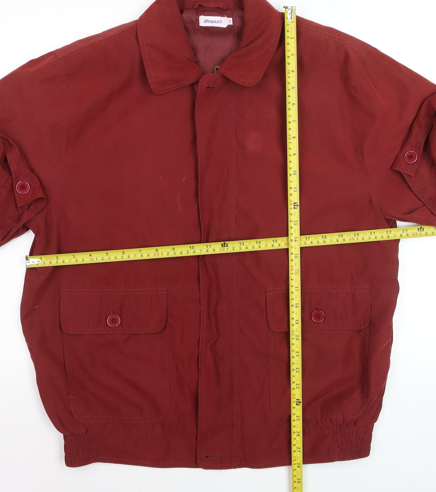 Damart Men's Red Bomber Jacket Size 38 Regular Lined Classic Style