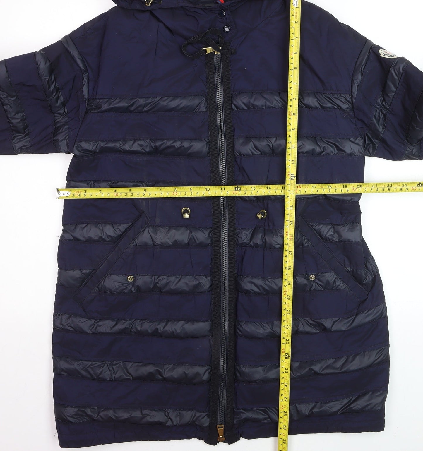 Moncler Women's Blue Long Hooded Down Puffer Coat Size 10