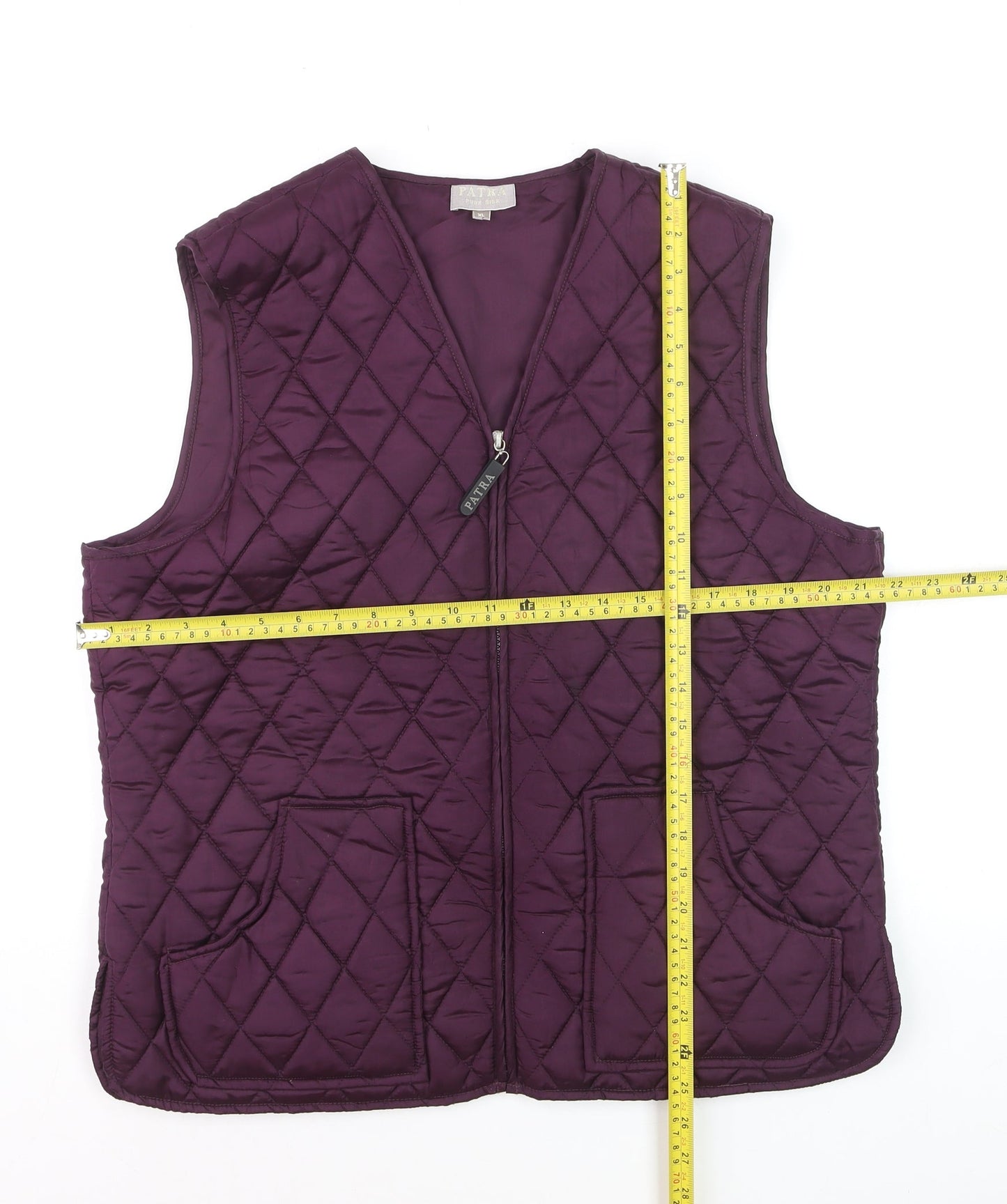 Patra Women's Purple Quilted Silk Waistcoat XL Zip Front Lined Gilet