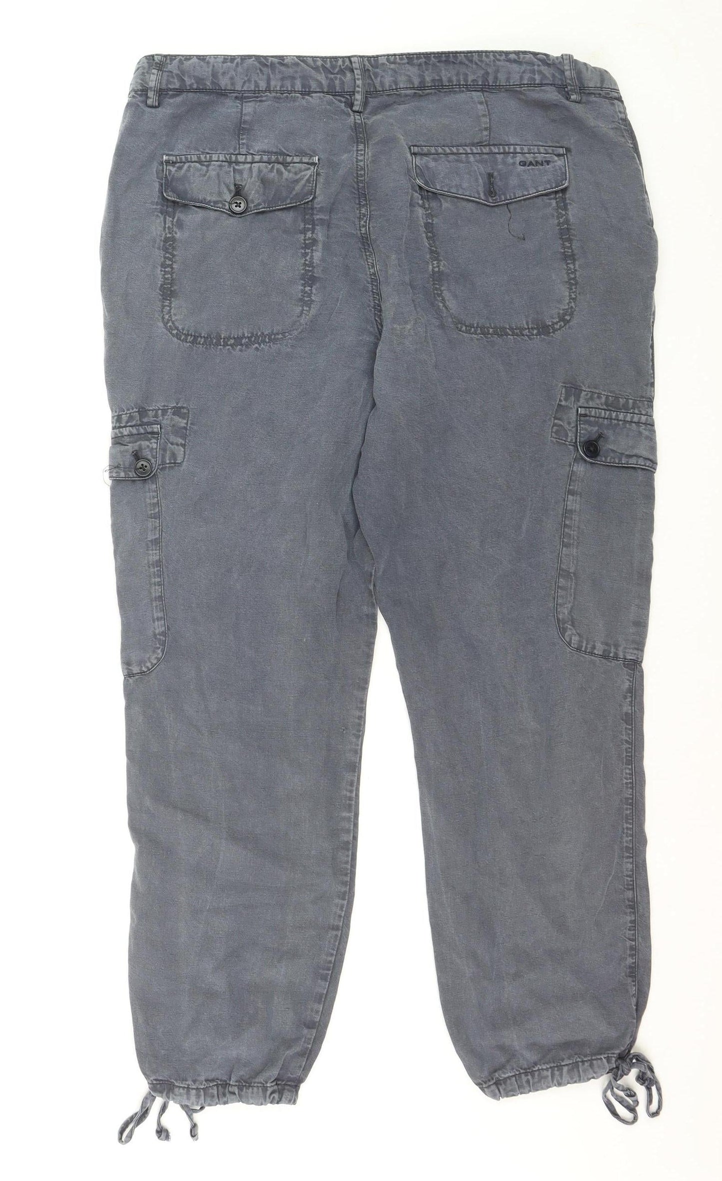 GANT Men Grey Cargo Trousers Size 16 Lightweight Linen Blend