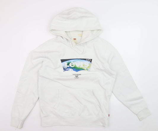Levi's Men's White Pullover Hoodie Size M Graphic Logo Fleece