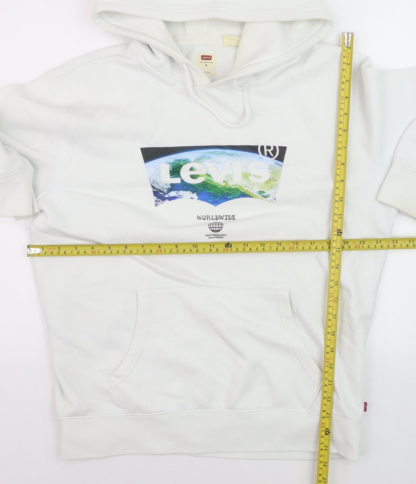 Levi's Men's White Pullover Hoodie Size M Graphic Logo Fleece