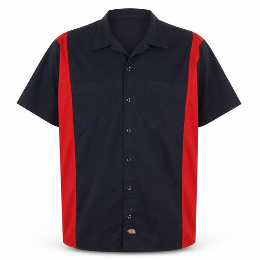 Dickies Men Black Red Short Sleeve Colourblock Work Shirt M