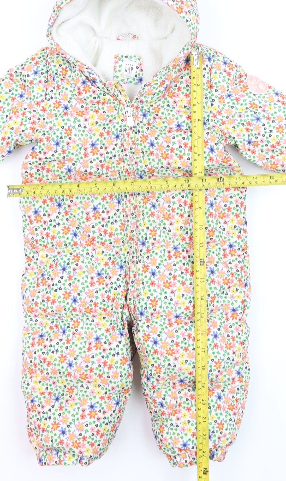 Baby GAP Unisex Multicoloured Floral Puffer Snowsuit 12-18 Months Hooded Winter Outerwear
