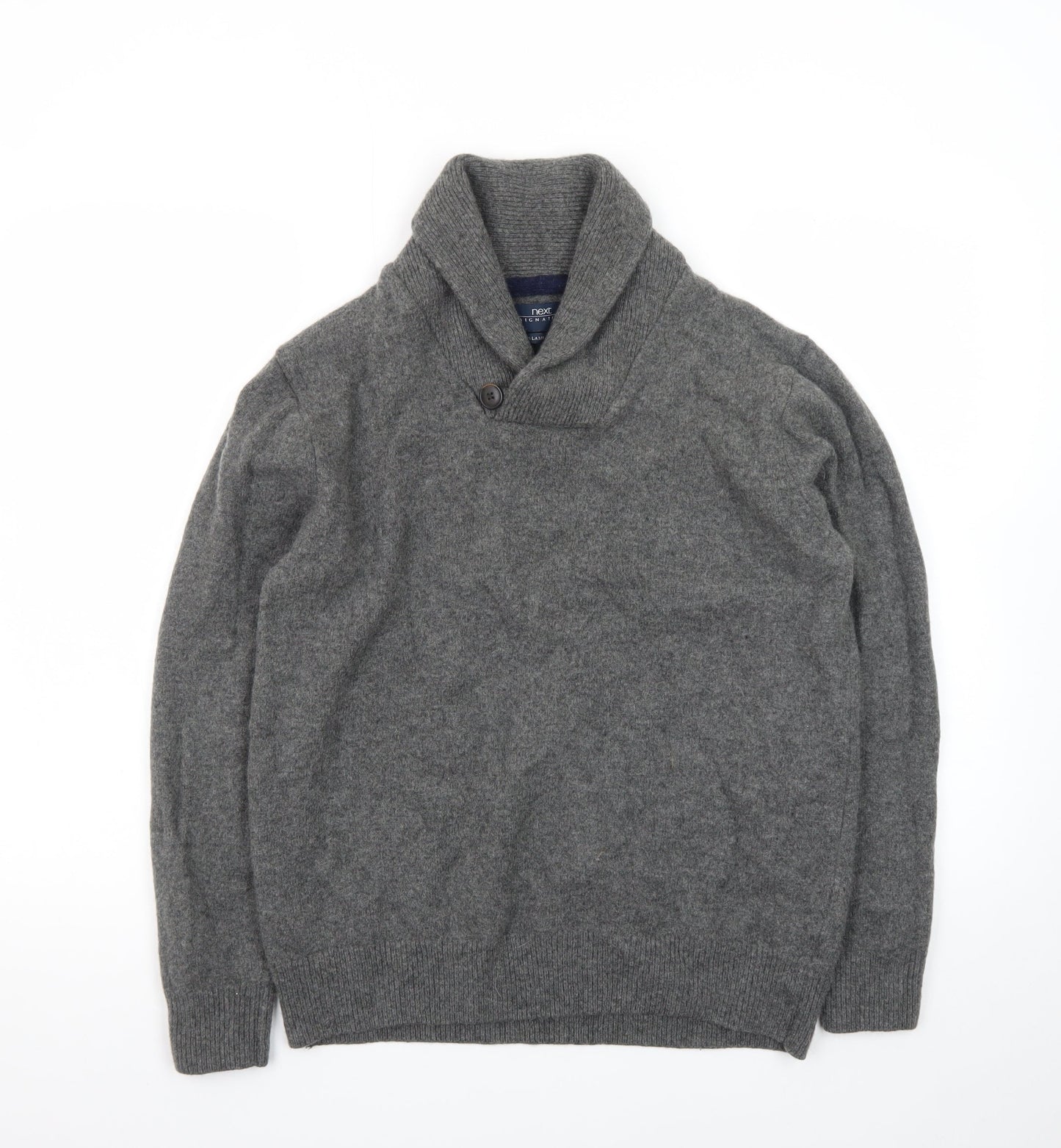 Next Men’s Grey Lambswool Shawl Collar Jumper XL Pullover