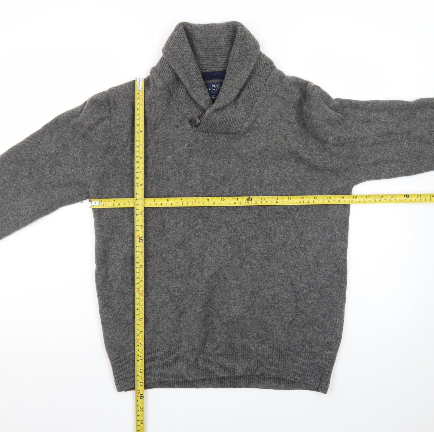 Next Men’s Grey Lambswool Shawl Collar Jumper XL Pullover