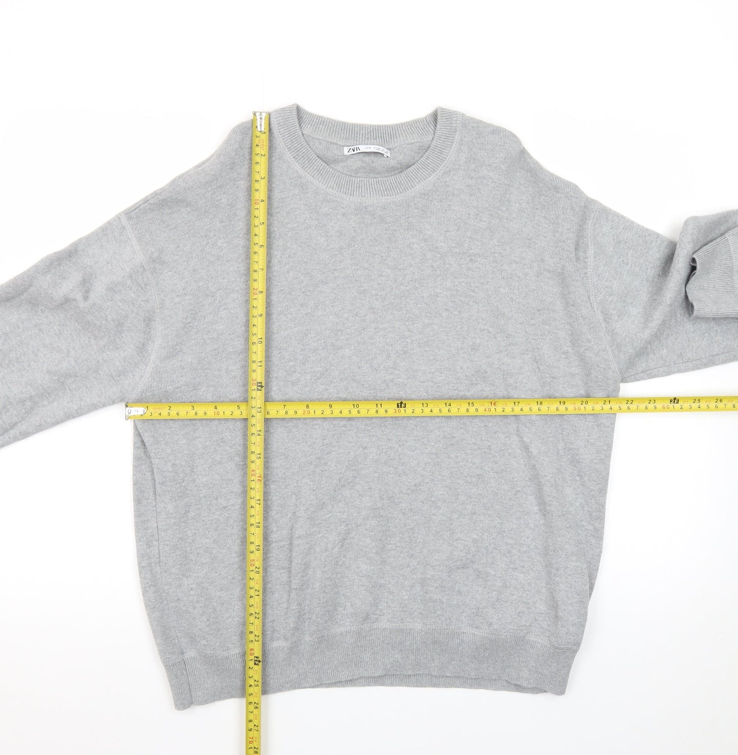 Zara Men Grey Cotton Knit Crew Neck Pullover Jumper M