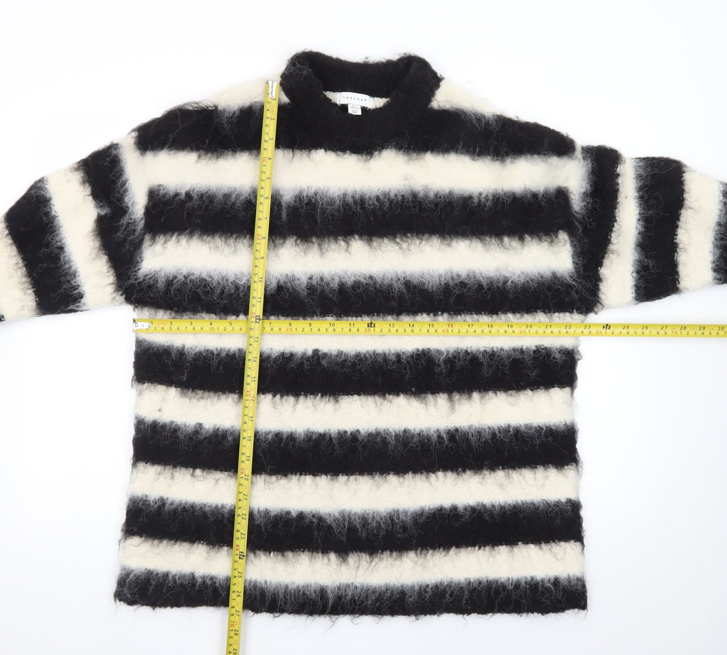 Topshop Women’s Black White Striped Mohair Wool Jumper S