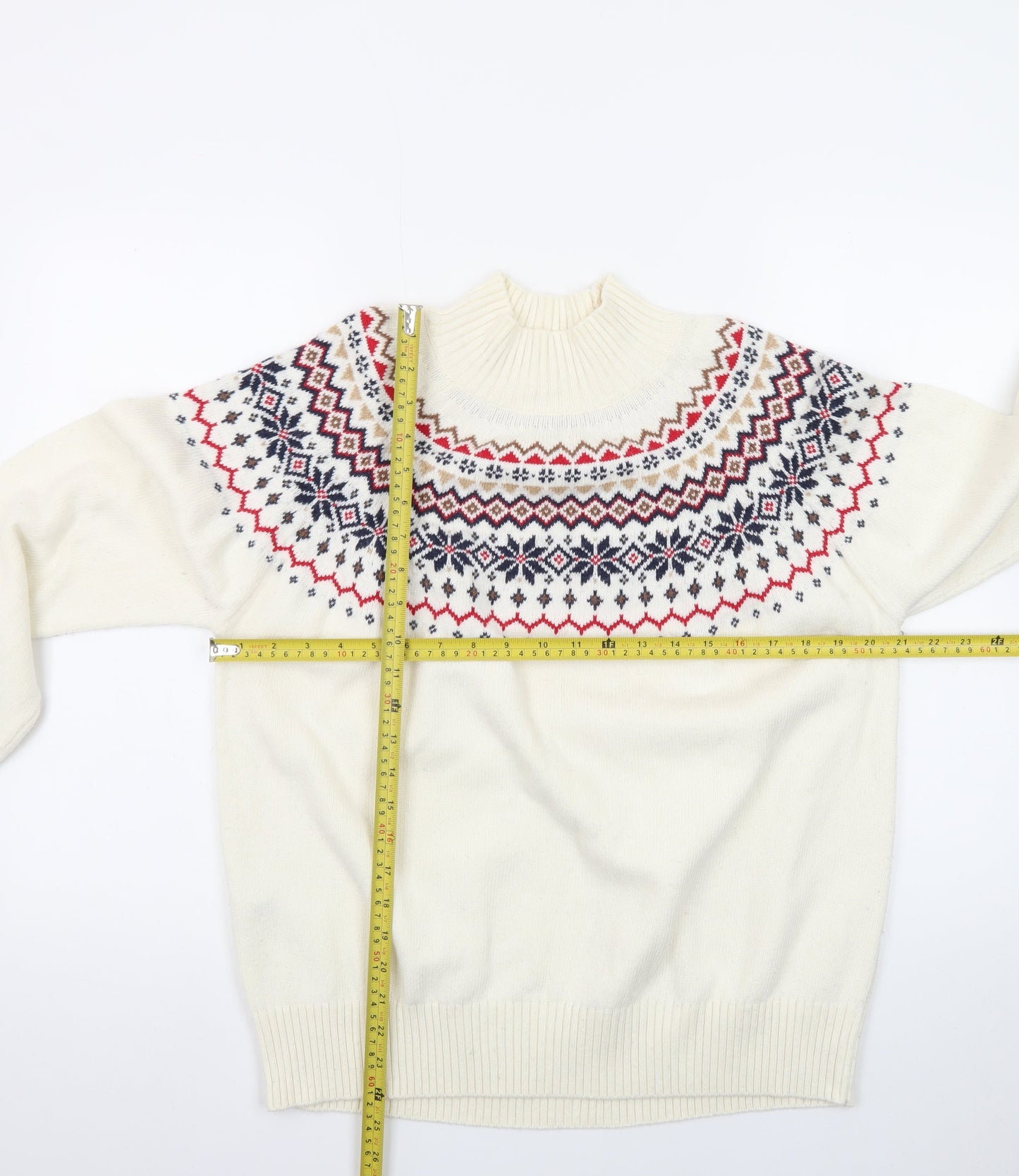Joules Women Ivory Fair Isle High Neck Cotton Jumper L