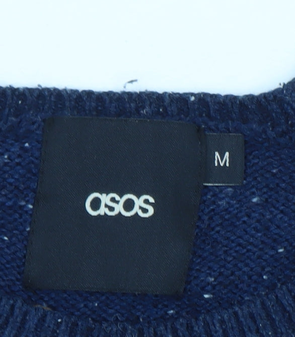 ASOS Men’s Brown and Blue Crew Neck Acrylic Knit Jumper M
