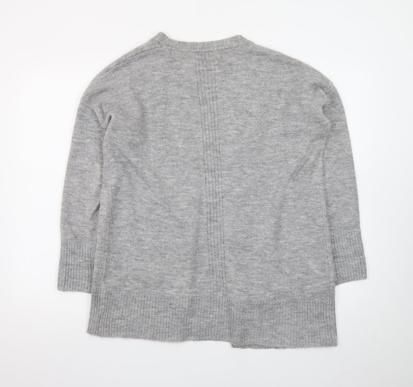 Cortefiel Women Grey Wool Blend Embroidered Cardigan Size 10