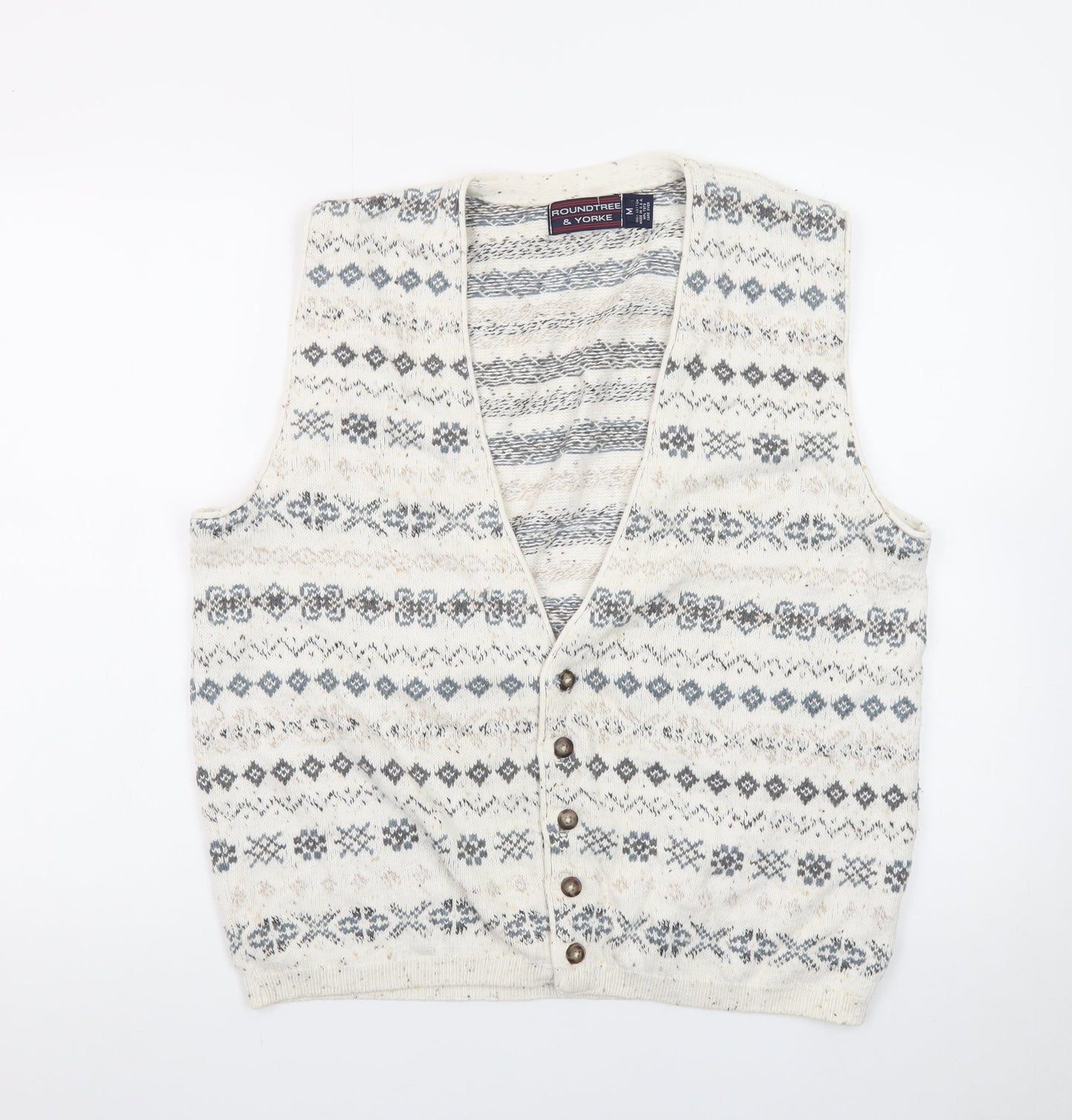 Roundtree & Yorke Women's Beige Fair Isle Knit Cotton Vest M