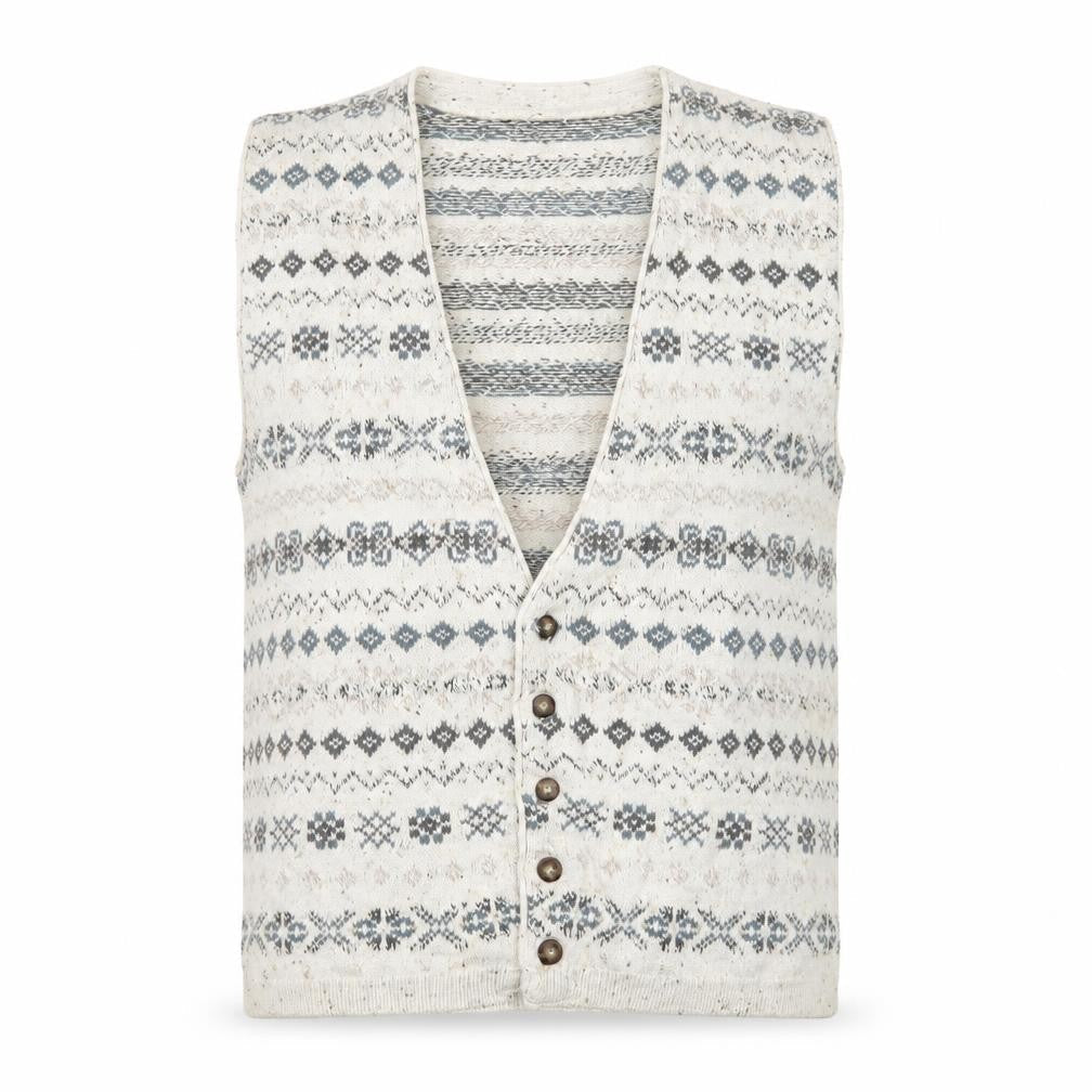 Roundtree & Yorke Women's Beige Fair Isle Knit Cotton Vest M