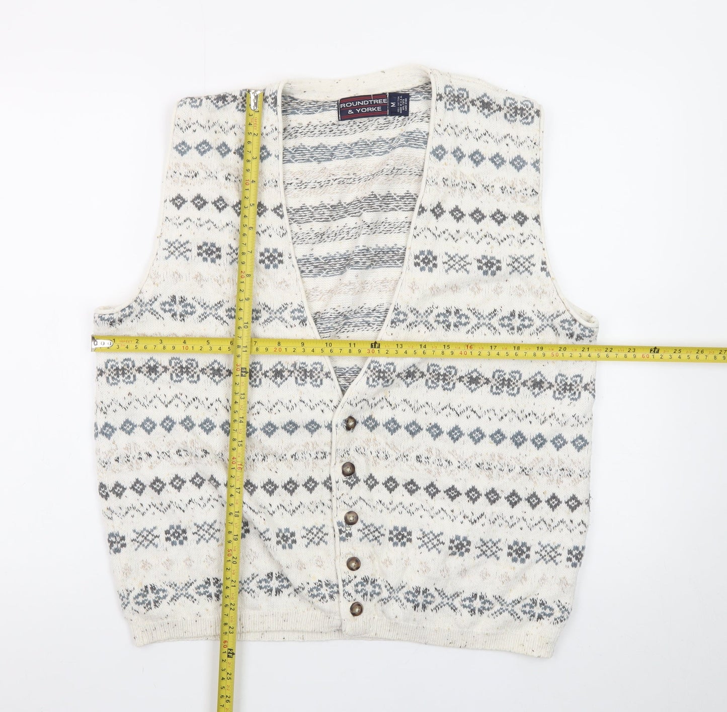 Roundtree & Yorke Women's Beige Fair Isle Knit Cotton Vest M