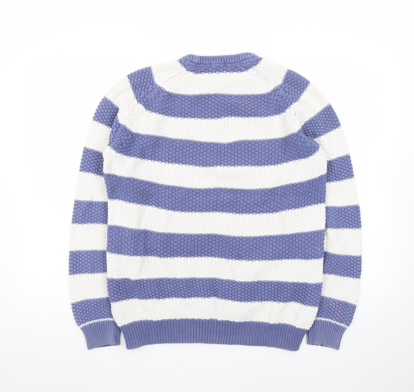 Cotton Traders Women Blue White Stripe Chunky Knit Jumper M
